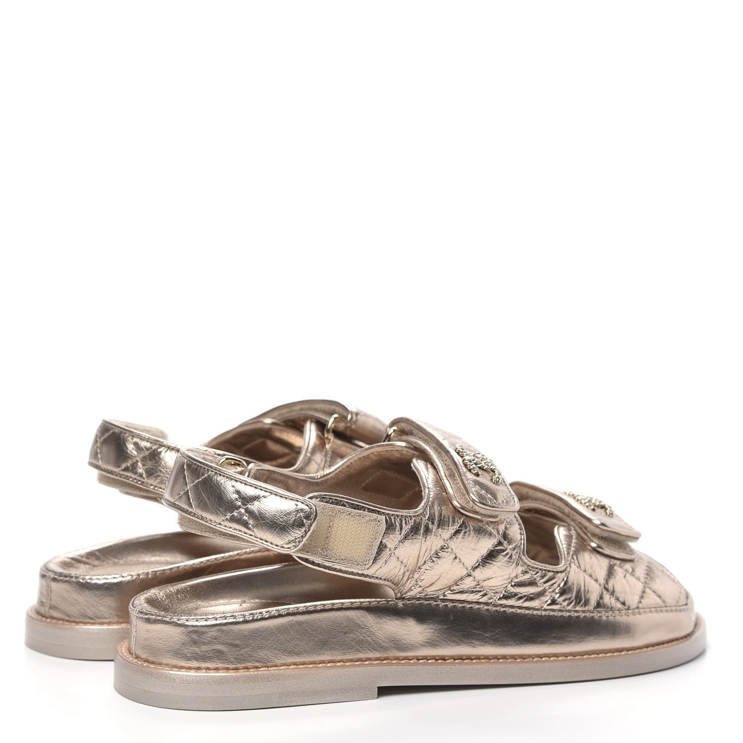 Chanel Iridescent Lambskin Quilted Velcro Dad Sandals 38 Light Bronze 4 of 9