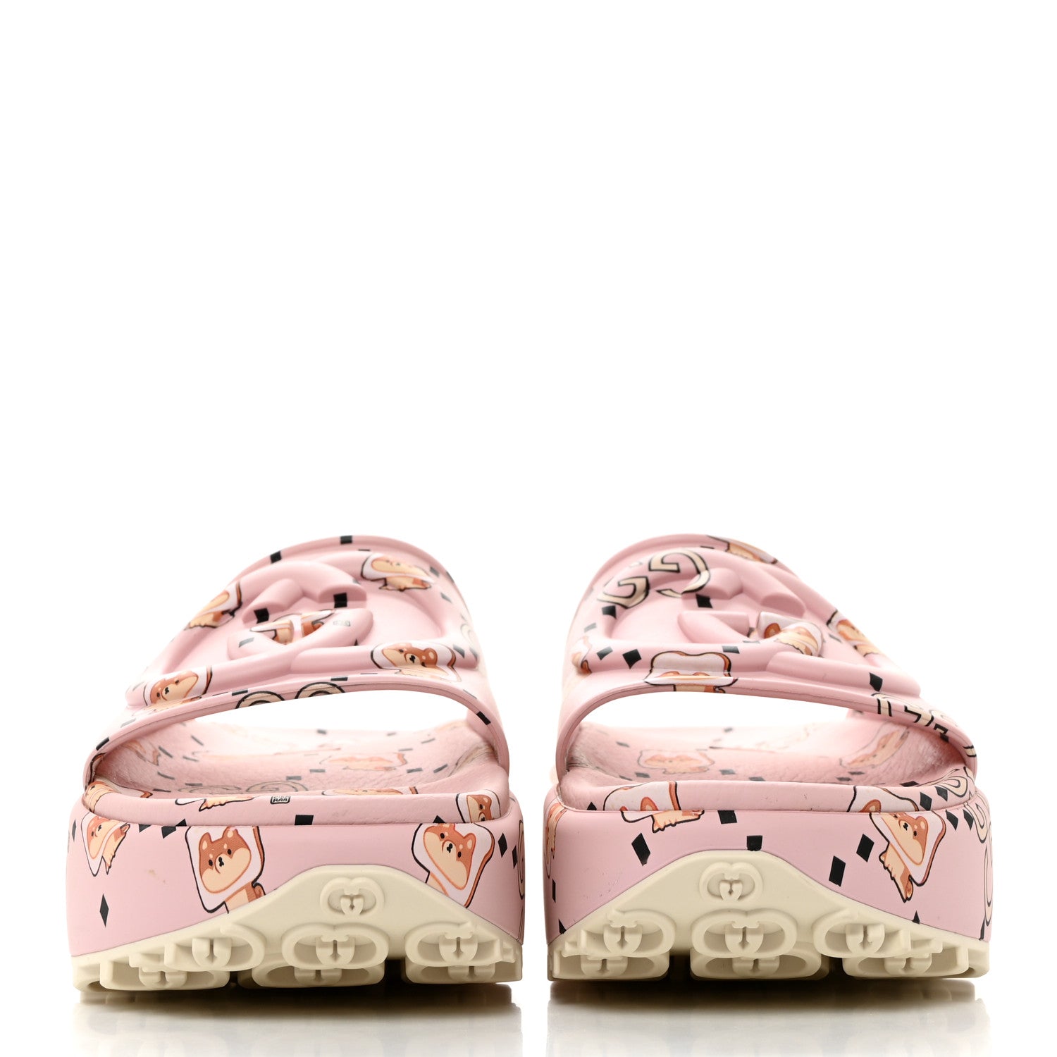 Gucci X PIKARAR Cubic Rubber Monogram Print Womens Interlocking G Platform 42mm Slide Sandals 37 Pink Multicolor 2 of 8