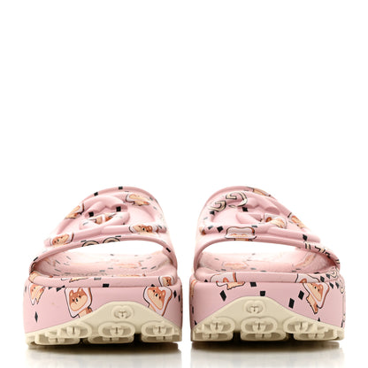 Gucci X PIKARAR Cubic Rubber Monogram Print Womens Interlocking G Platform 42mm Slide Sandals 37 Pink Multicolor 2 of 8