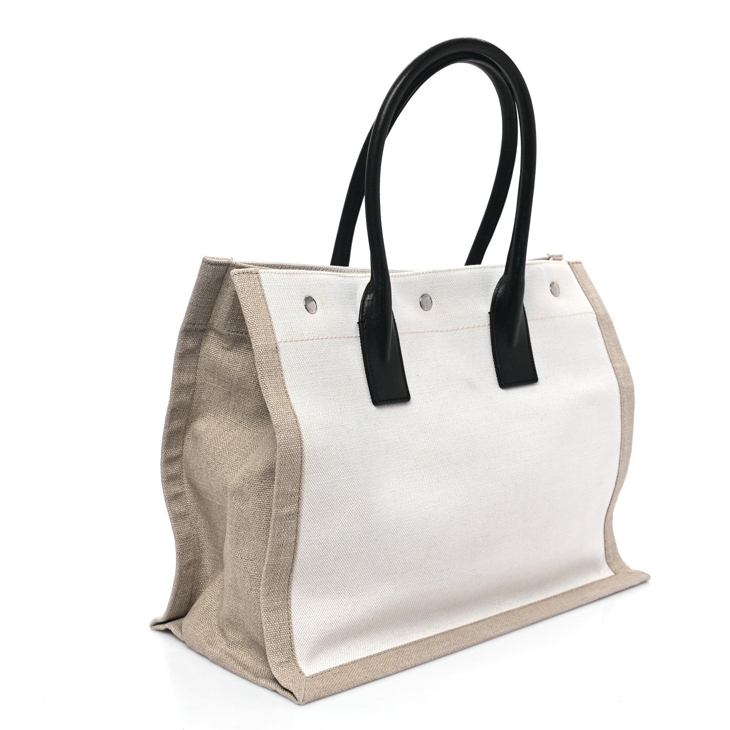 Saint Laurent Linen Calfskin Small Rive Gauche Tote Greggio Natural 3 of 13