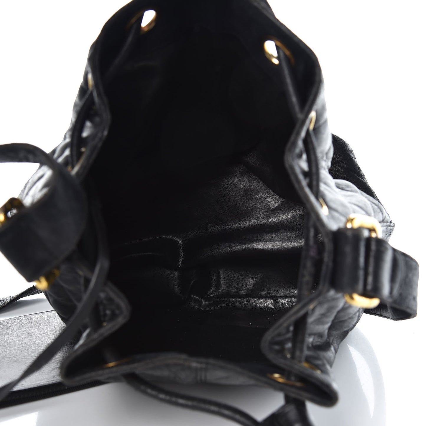 Lambskin Quilted Drawstring Bag Black