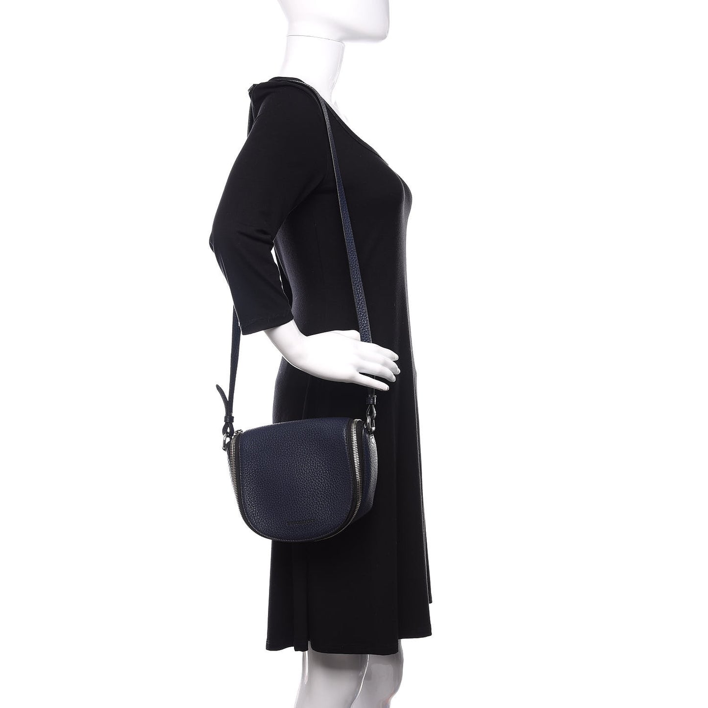 Grained Calfskin Small Zip Crossbody Bag Navy