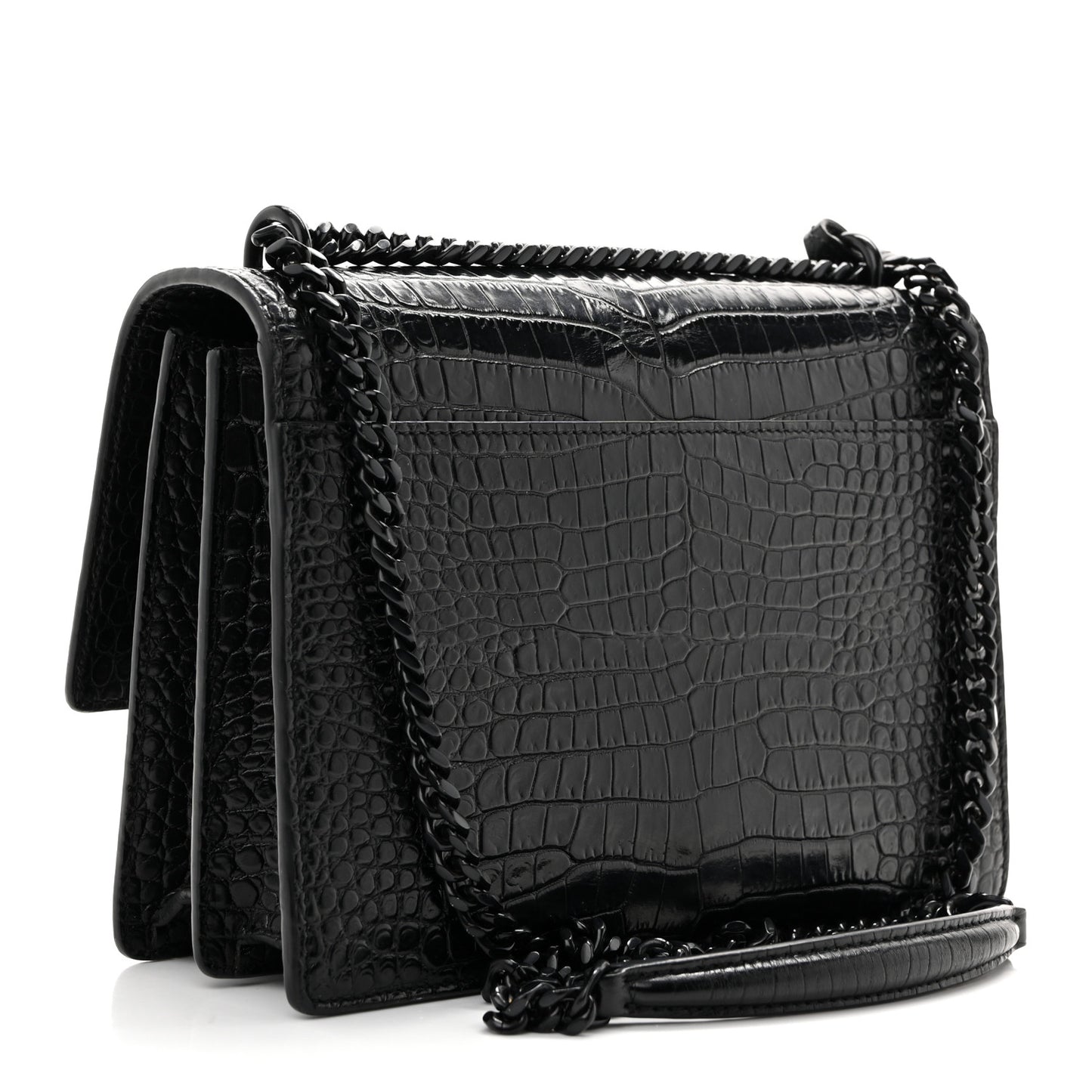 Calfskin Crocodile Embossed Medium Monochrome Monogram Sunset Black