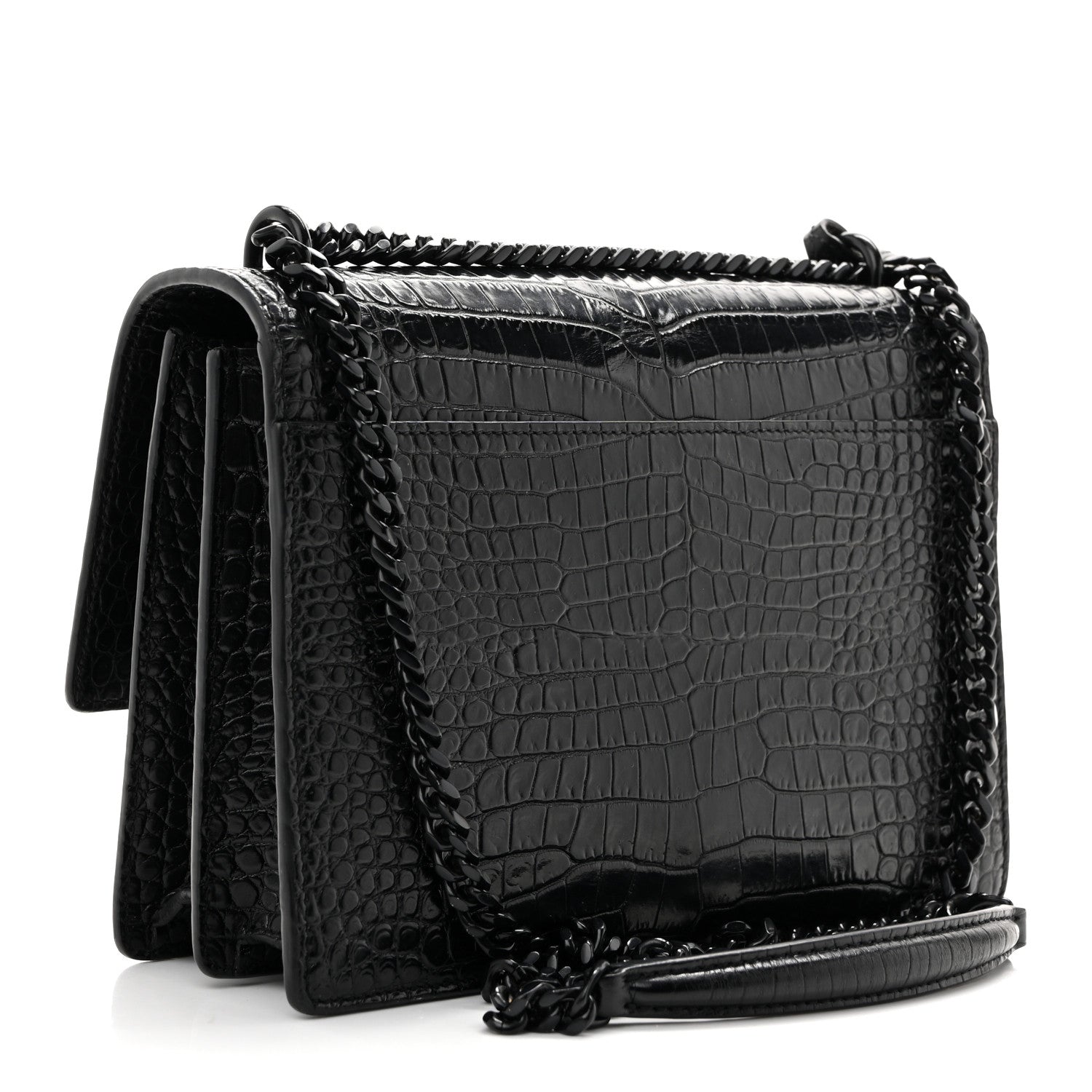 Saint Laurent Calfskin Crocodile Embossed Medium Monochrome Monogram Sunset Black 3 of 14