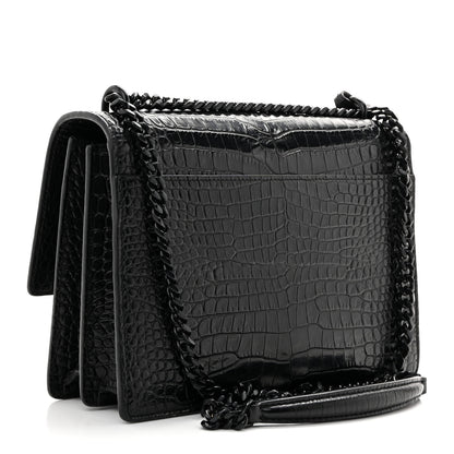 Saint Laurent Calfskin Crocodile Embossed Medium Monochrome Monogram Sunset Black 3 of 14