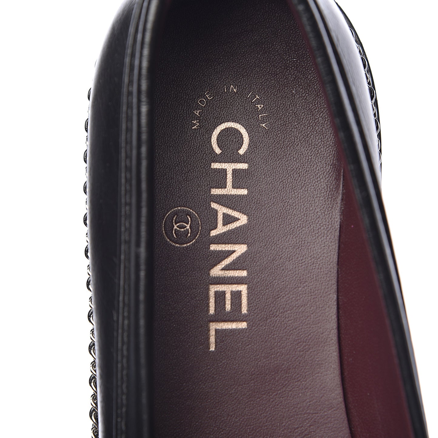 Crinkled Calfskin CC Chain Mocassin Loafers 39 Black