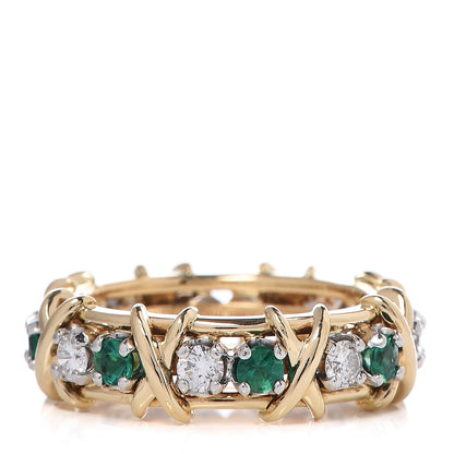 Tiffany 18K Yellow Gold Platinum Diamond Emerald Schlumberger Sixteen Stone Ring 55 7 1 of 5