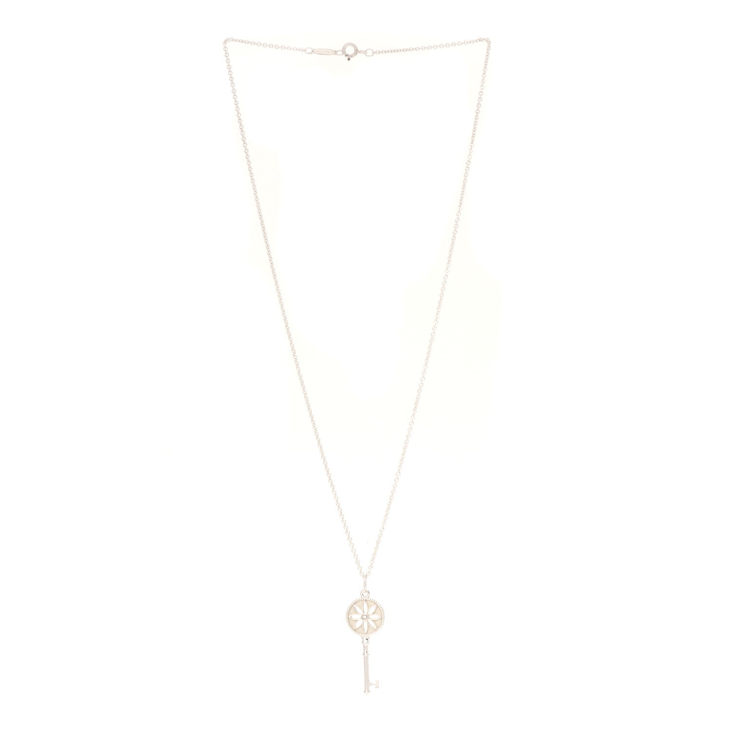 Tiffany Sterling Silver Diamond Small Daisy Key Pendant Necklace 3 of 6