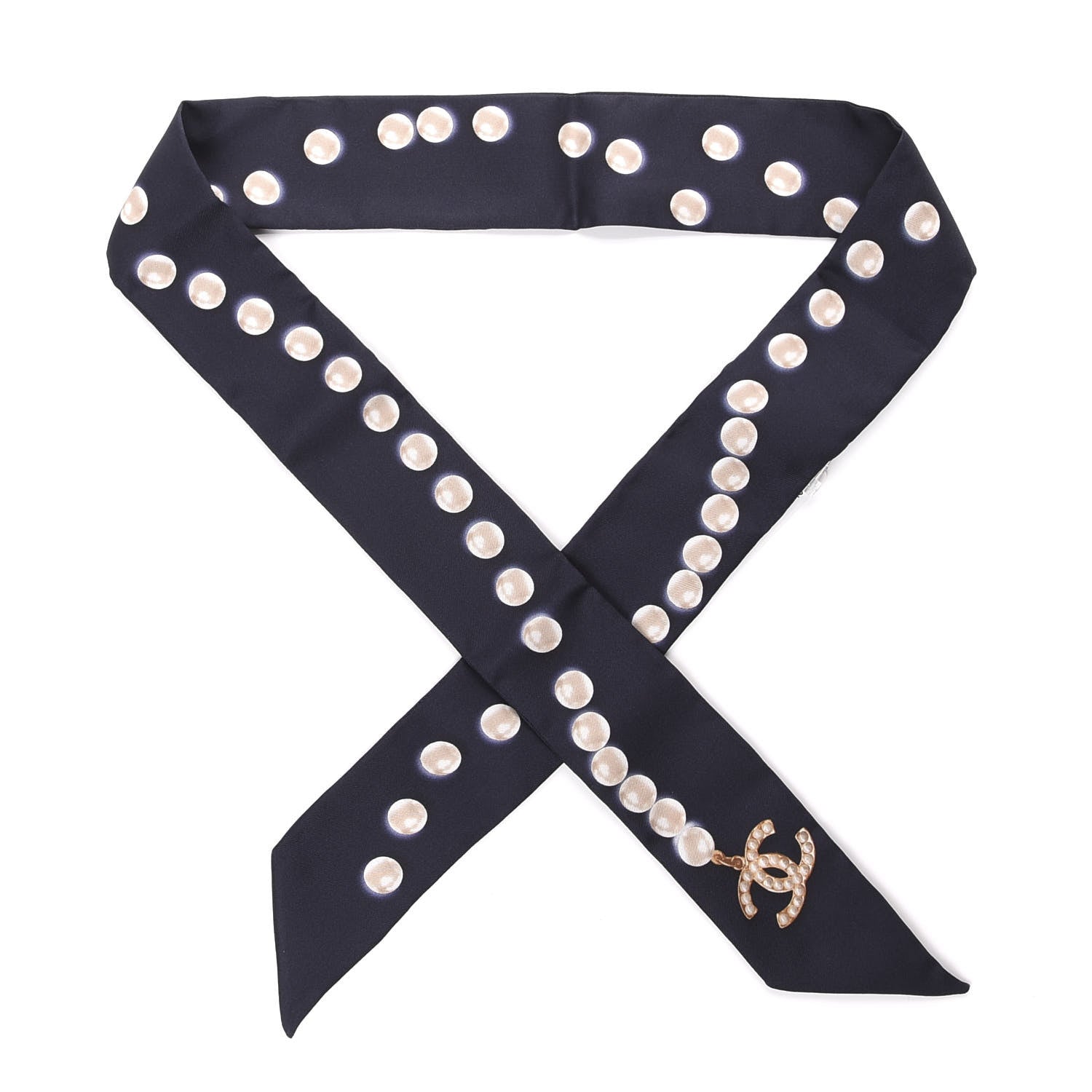 Chanel Silk Pearl CC Slim Bandeau Scarf Navy 1 of 3