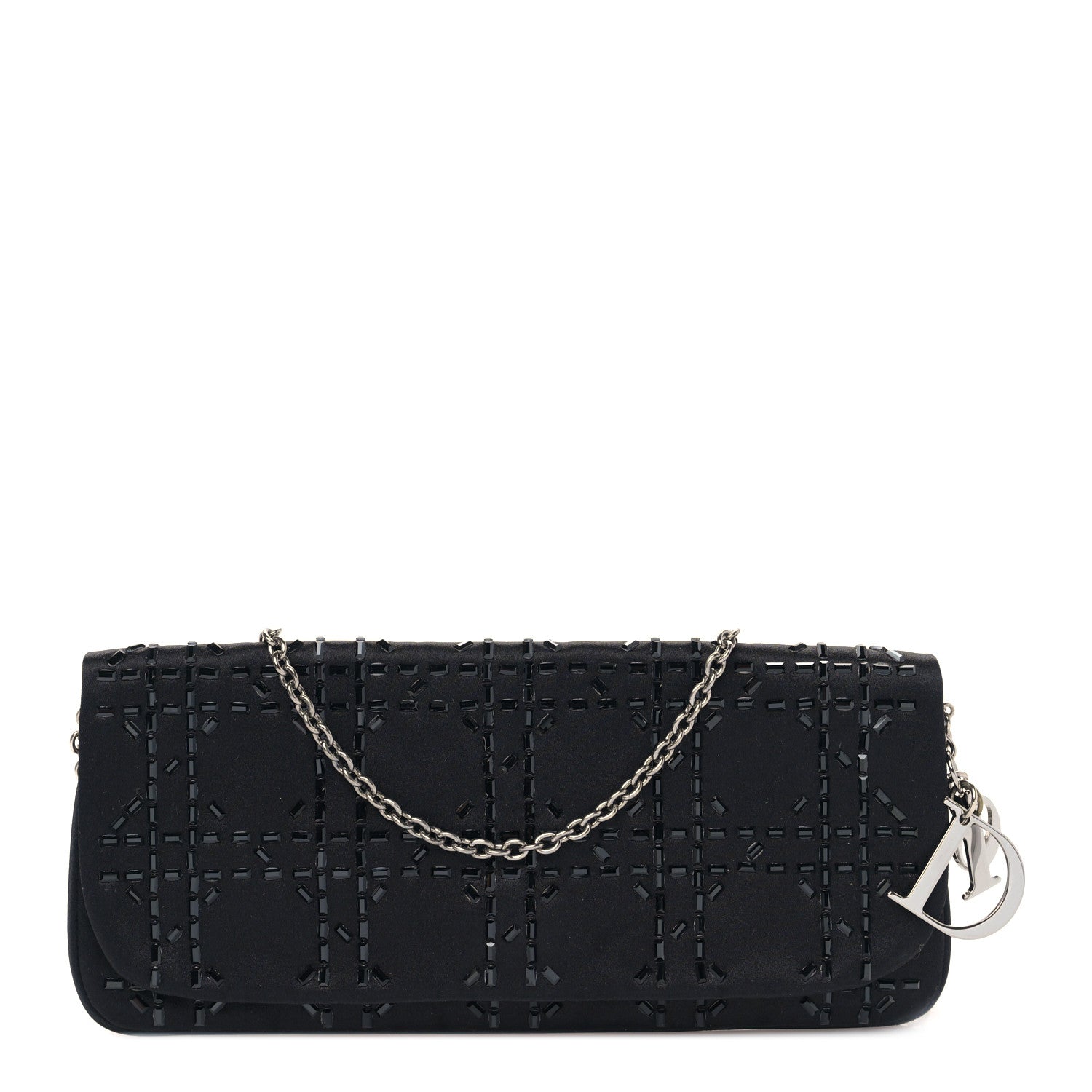 Christian Dior Satin Crystal Cannage Flap Clutch Black 1 of 8