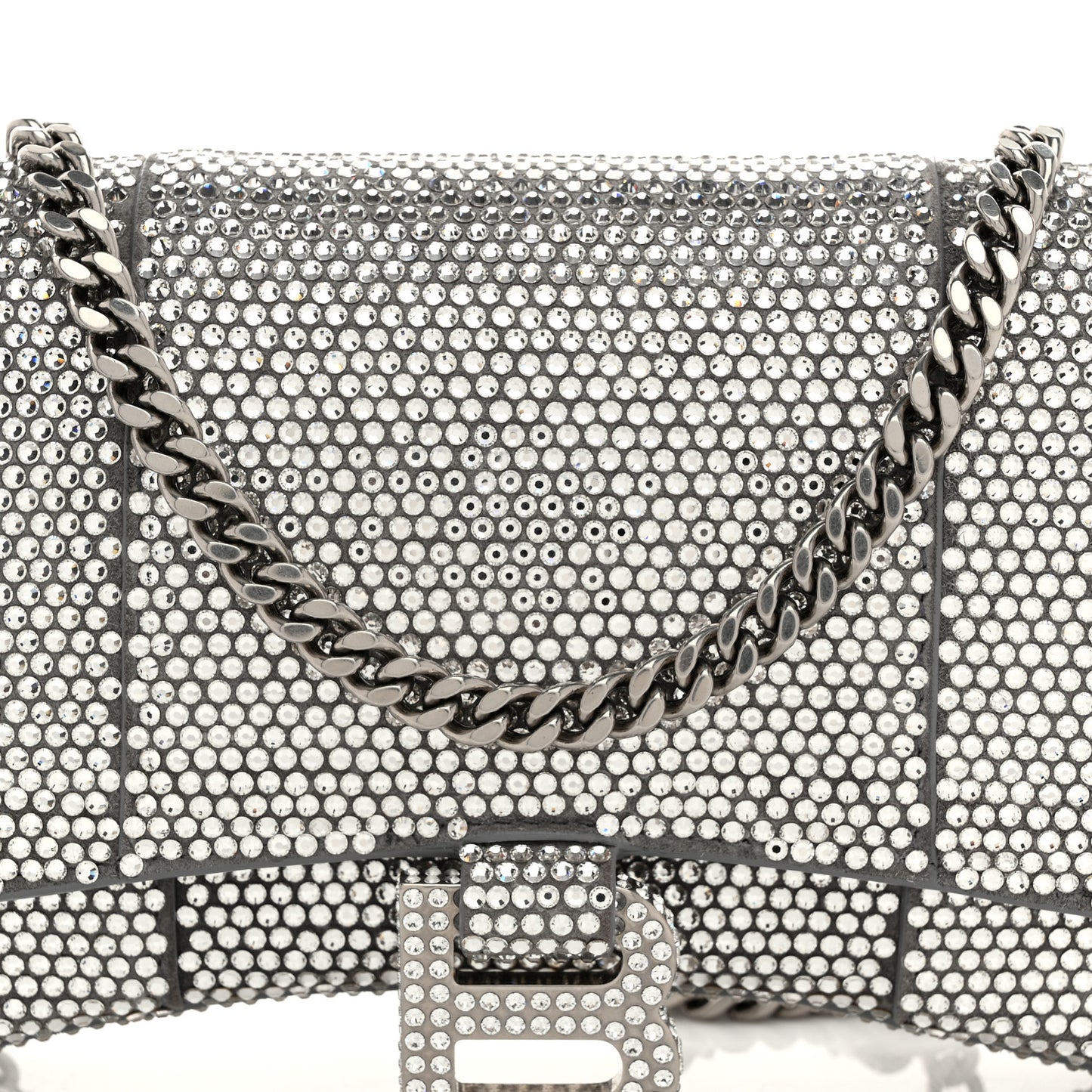 Strass Suede Hourglass Chain Bag Black Smoke Grey Crystal