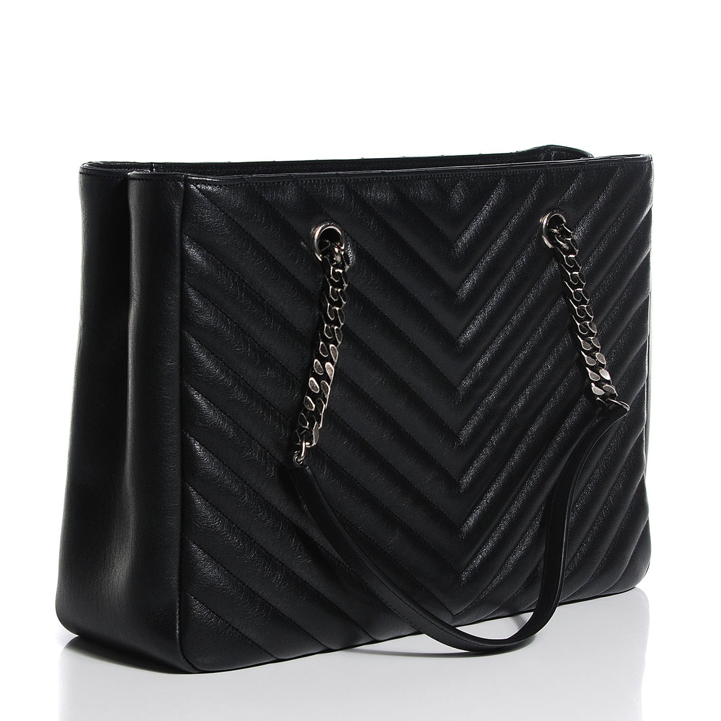 Sheepskin Matelasse Chevron Large Classic Monogram Shopper Black