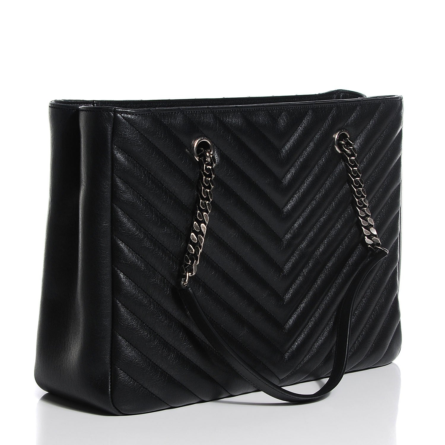 Saint Laurent Sheepskin Matelasse Chevron Large Classic Monogram Shopper Black 3 of 8