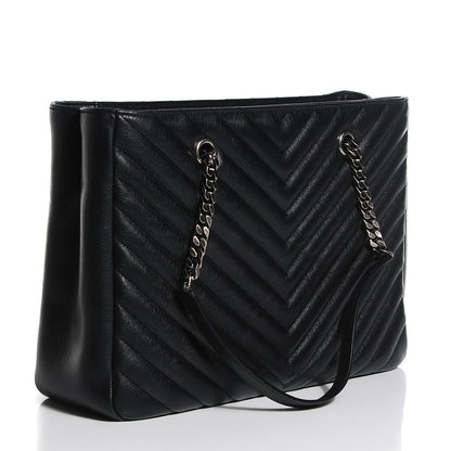 Saint Laurent Sheepskin Matelasse Chevron Large Classic Monogram Shopper Black 3 of 8