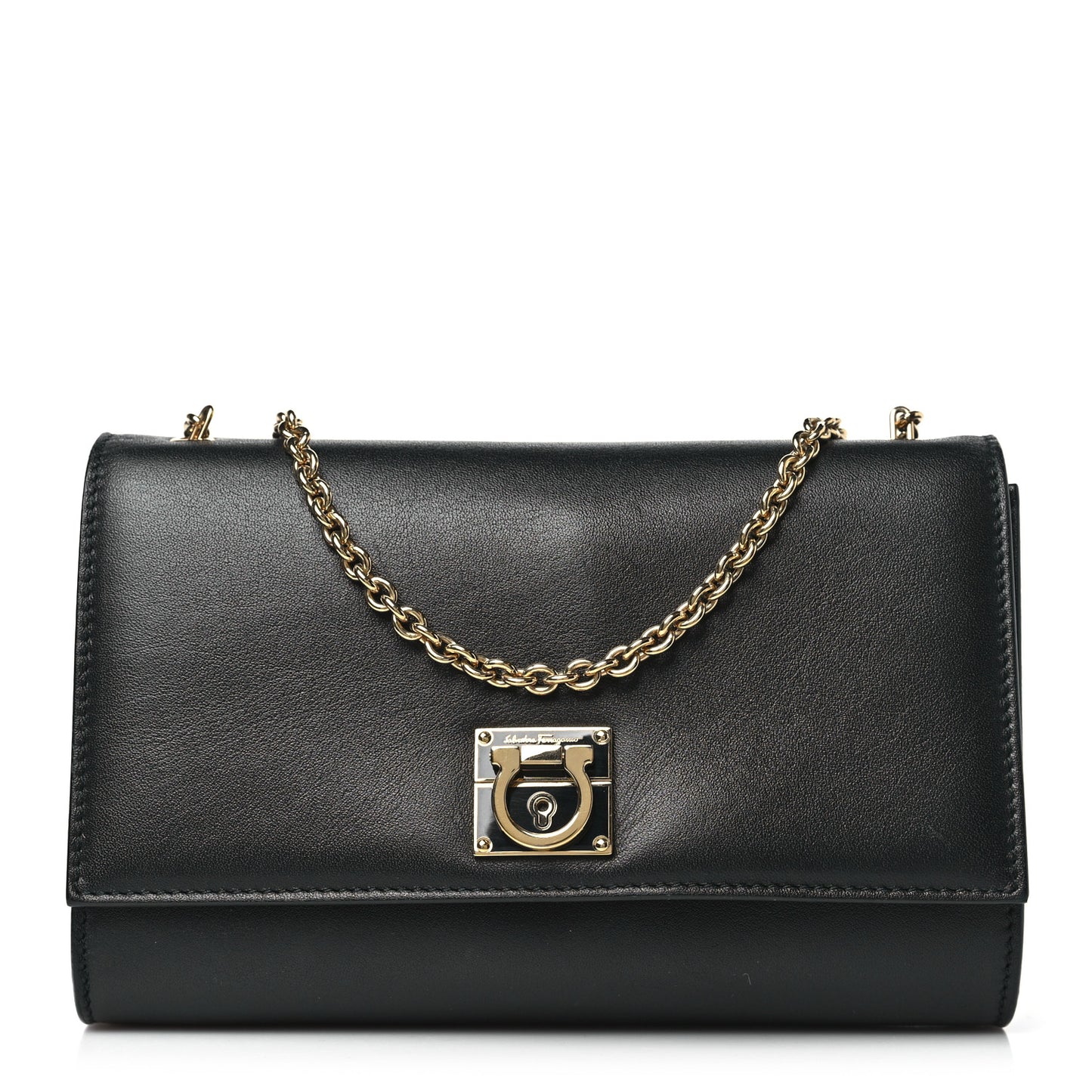 Calfskin Gancini Chain Flap Bag Black