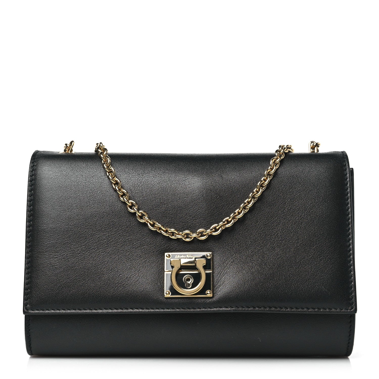 Salvatore Ferragamo Calfskin Gancini Chain Flap Bag Black 1 of 11