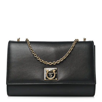 Salvatore Ferragamo Calfskin Gancini Chain Flap Bag Black 1 of 11