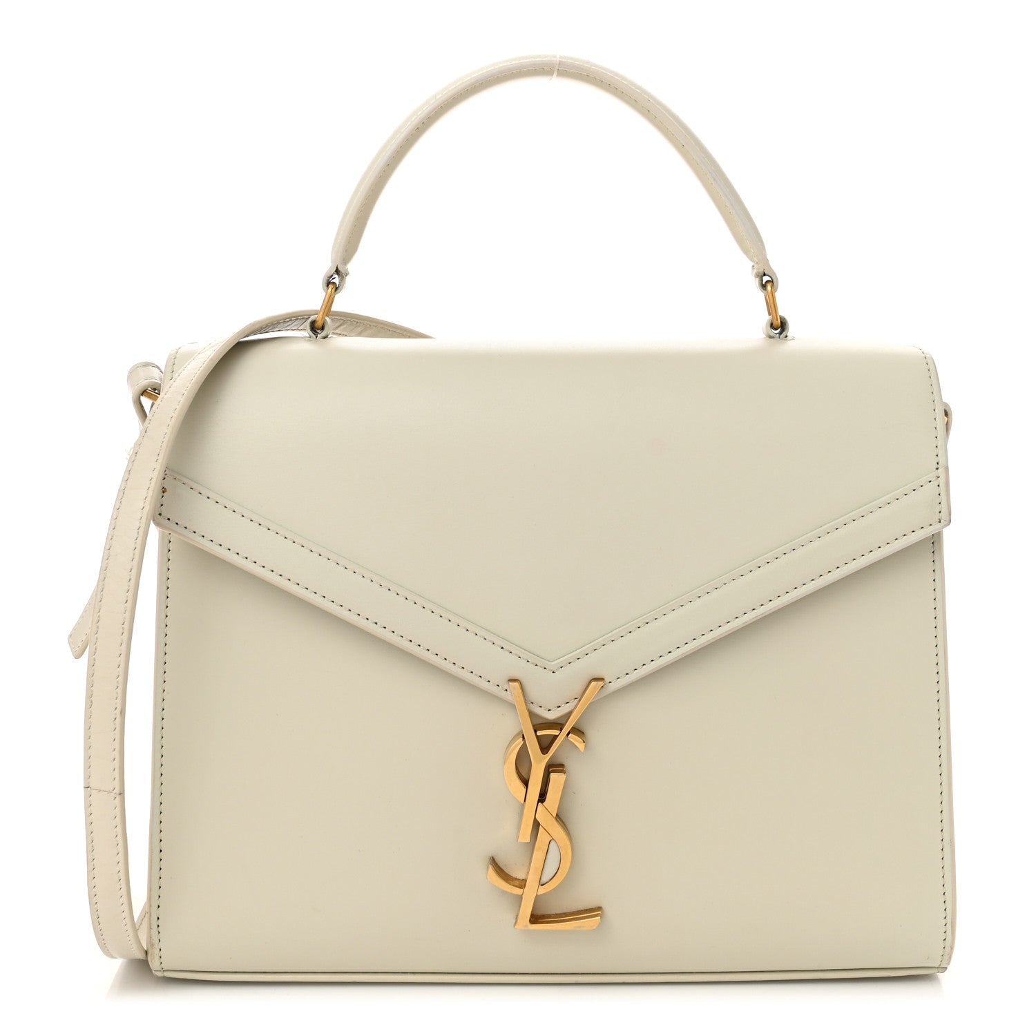 Saint Laurent Smooth Calfskin Medium Classic Monogram Cassandra Top Handle Crema Soft Rouge Legion 1 of 15