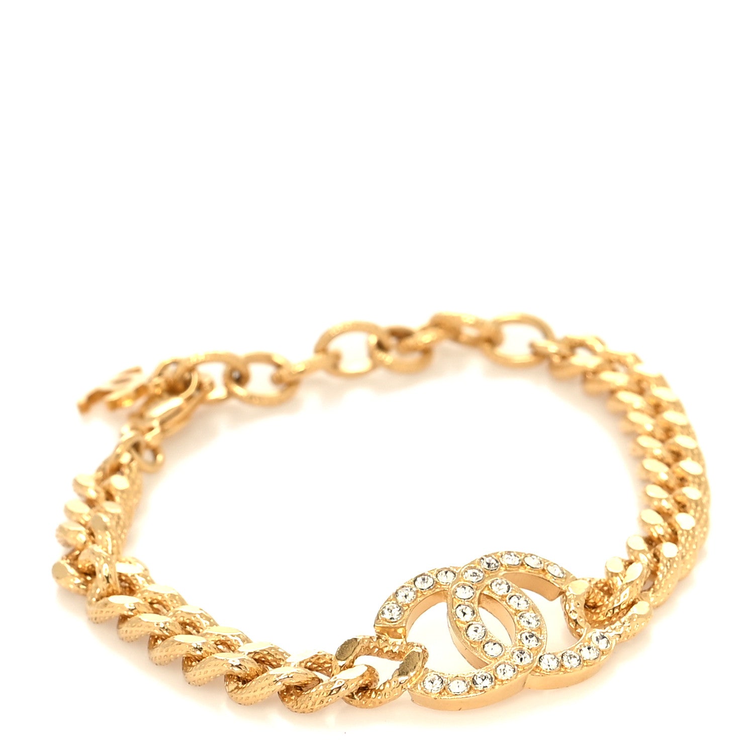 Chanel Crystal CC Chain Link Bracelet Gold 1 of 5