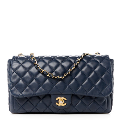 Chanel Lambskin Quilted Large Now and Forever Flap Navy 1 of 11