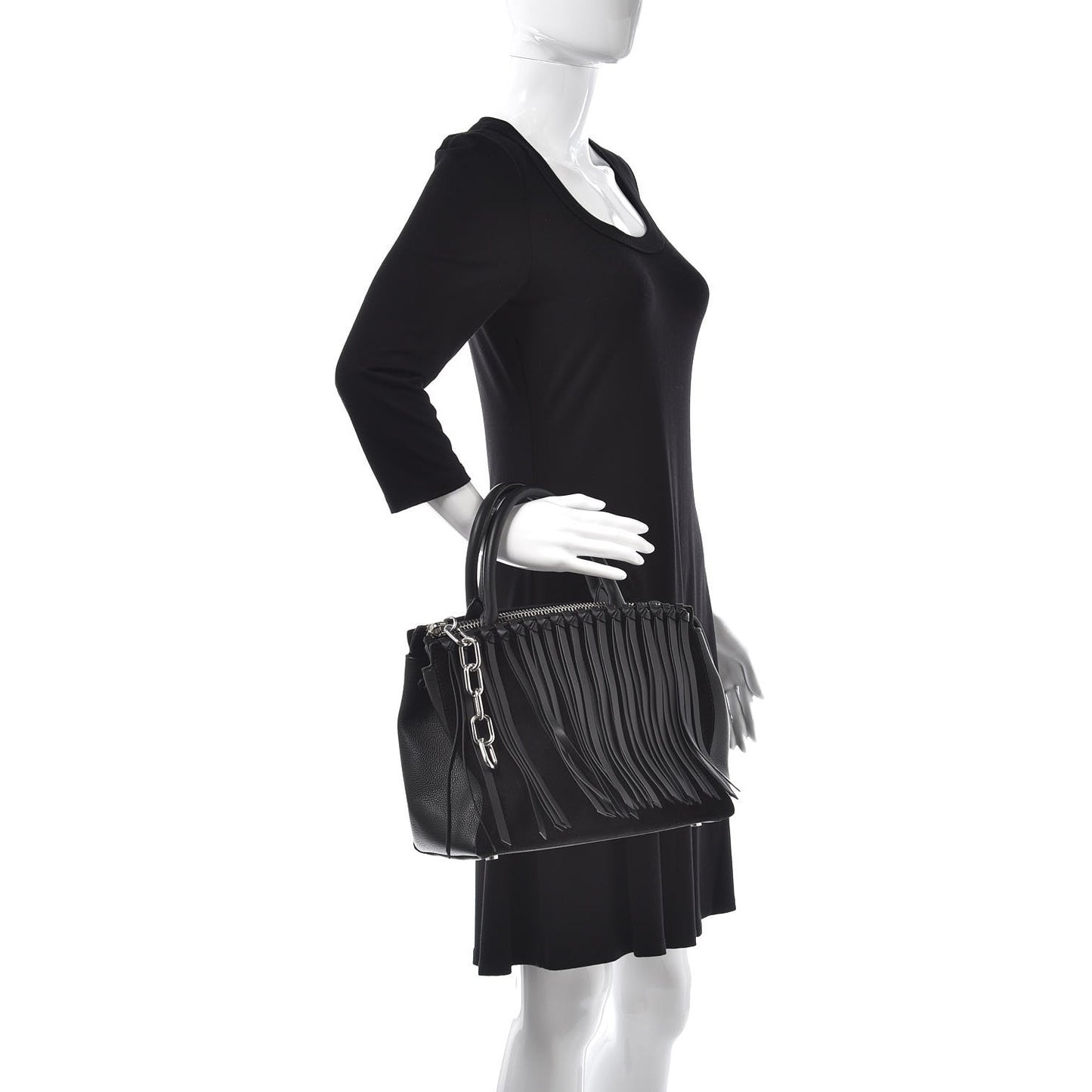 Calfskin Suede Fringe Attica Tote Black