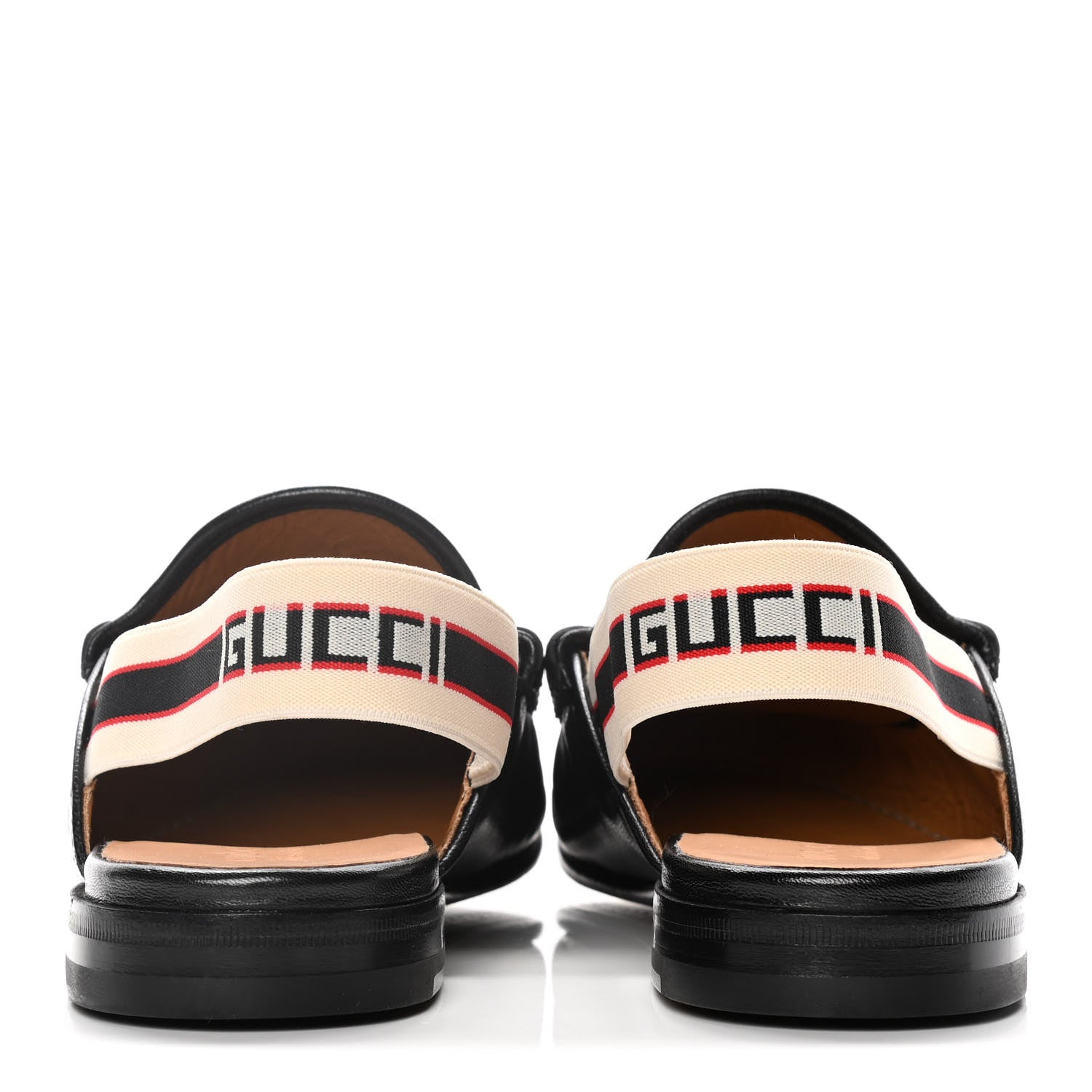 Gucci Goatskin Stripe Mens Horsebit Slingback Slippers 8 Black 6 of 12