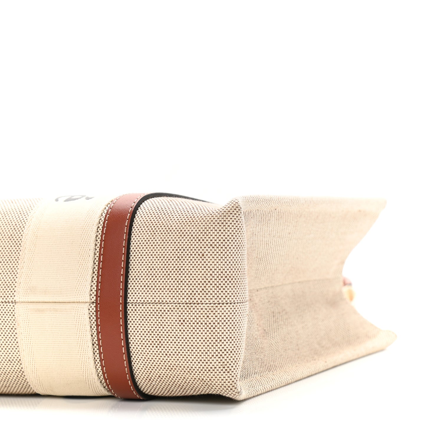 Cotton Calfskin Medium Woody Ribbon Tote White Brown