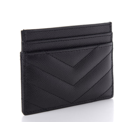 Saint Laurent Grain De Poudre Matelasse Chevron Monogram Credit Card Case Black 3 of 8