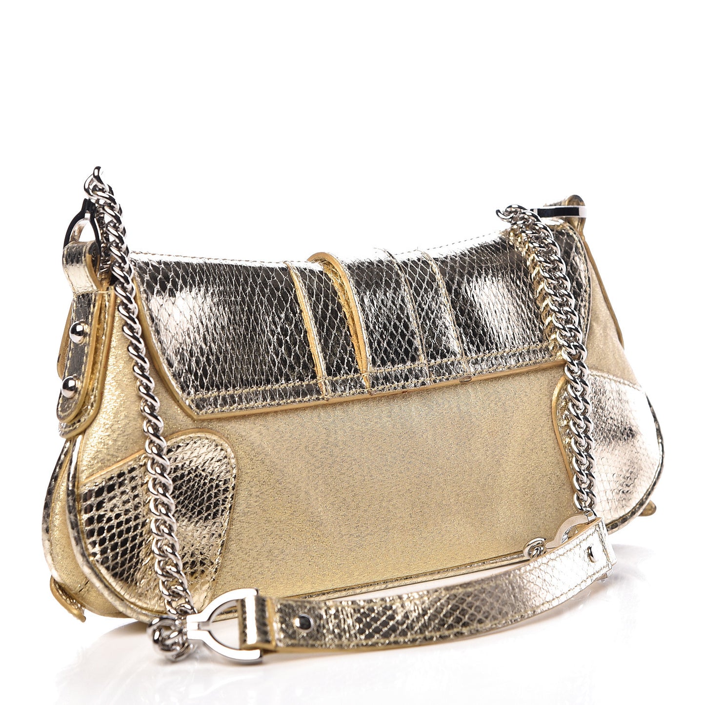 Snakeskin Jacquard Crystal Embellished Chain Clutch Gold
