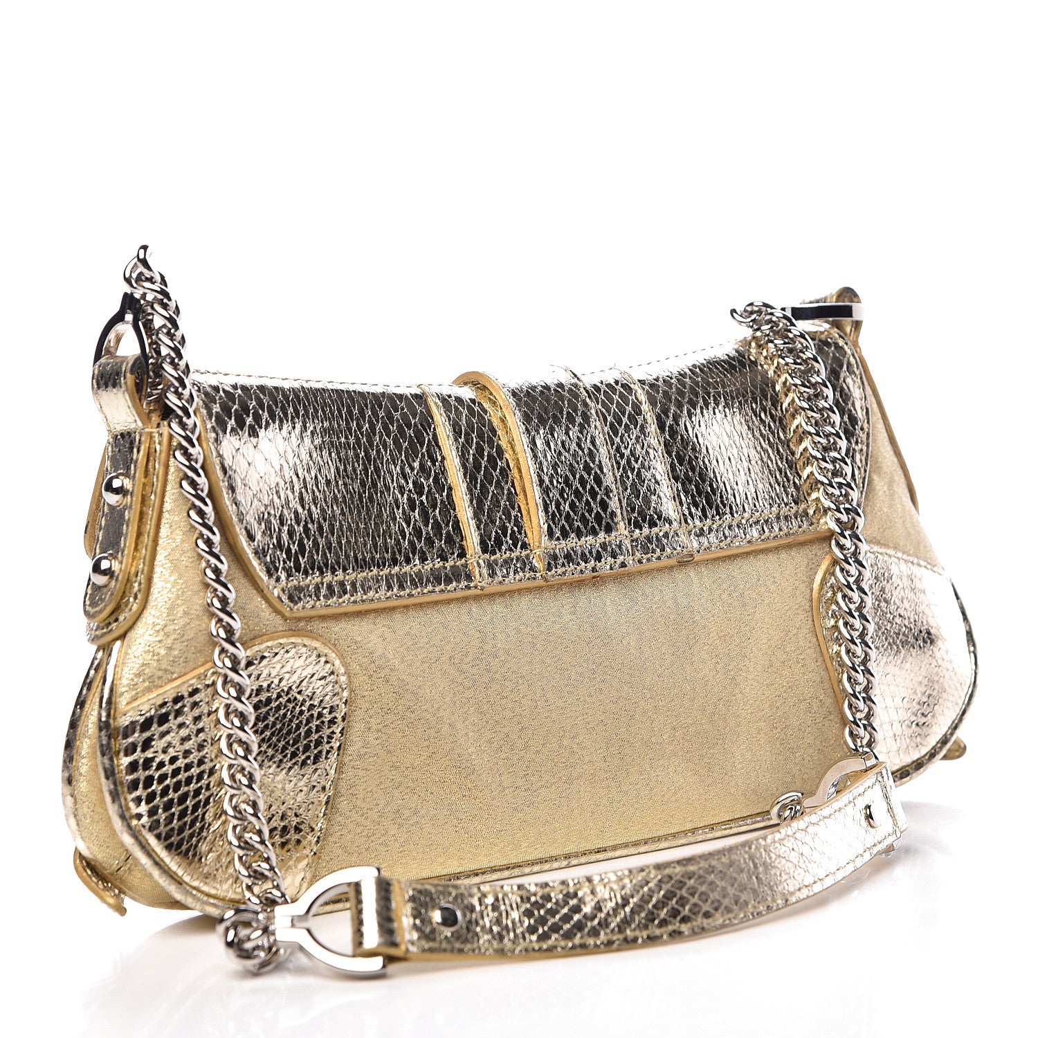 Dolce & Gabbana Snakeskin Jacquard Crystal Embellished Chain Clutch Gold 3 of 9