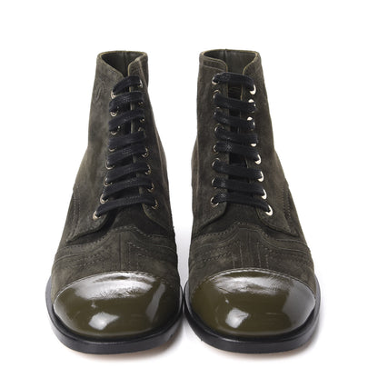 Chanel Suede Patent CC Lace Up Boots 35.5 Green 2 of 11