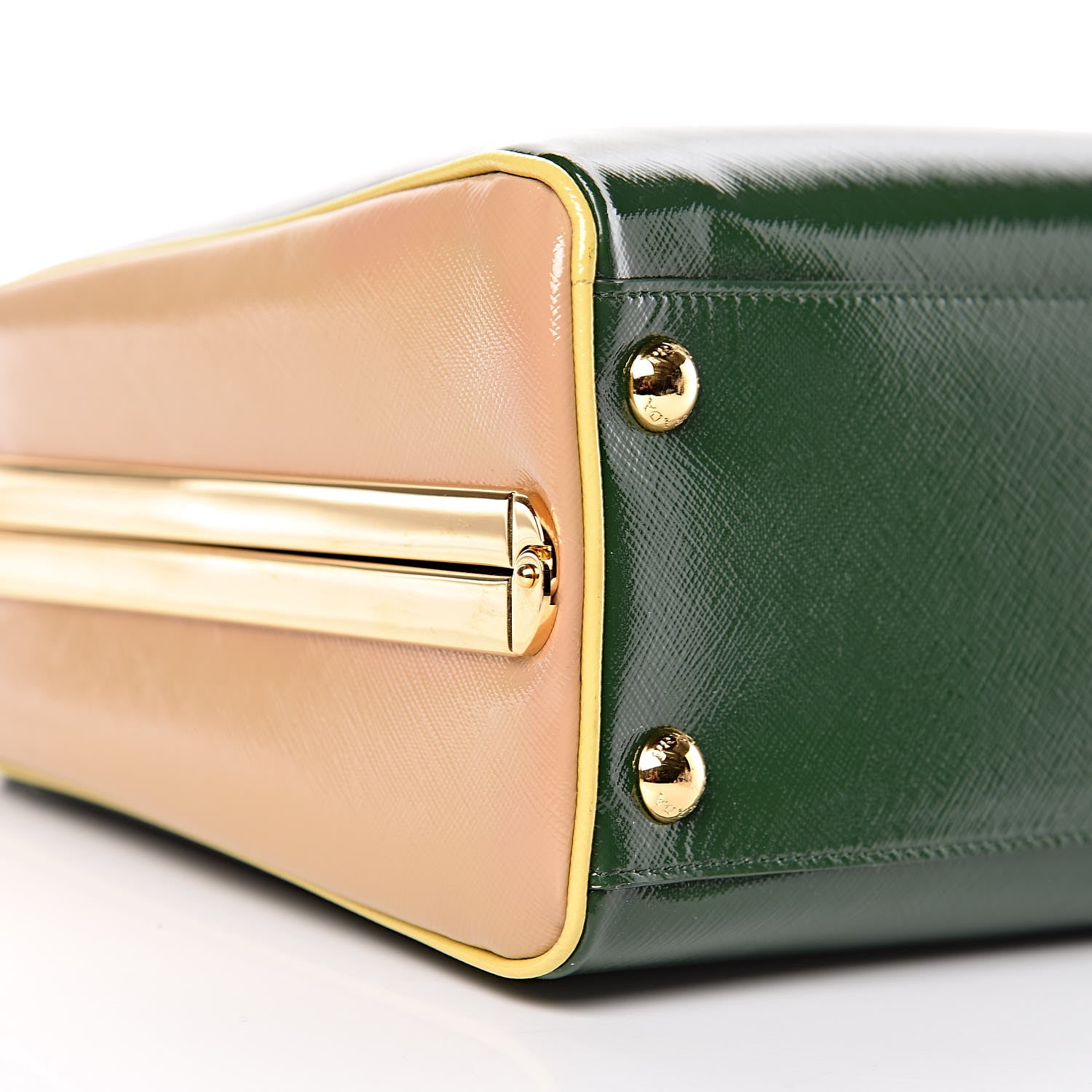Prada Saffiano Vernice Pyramid Bag Larice Sabbia 6 of 9