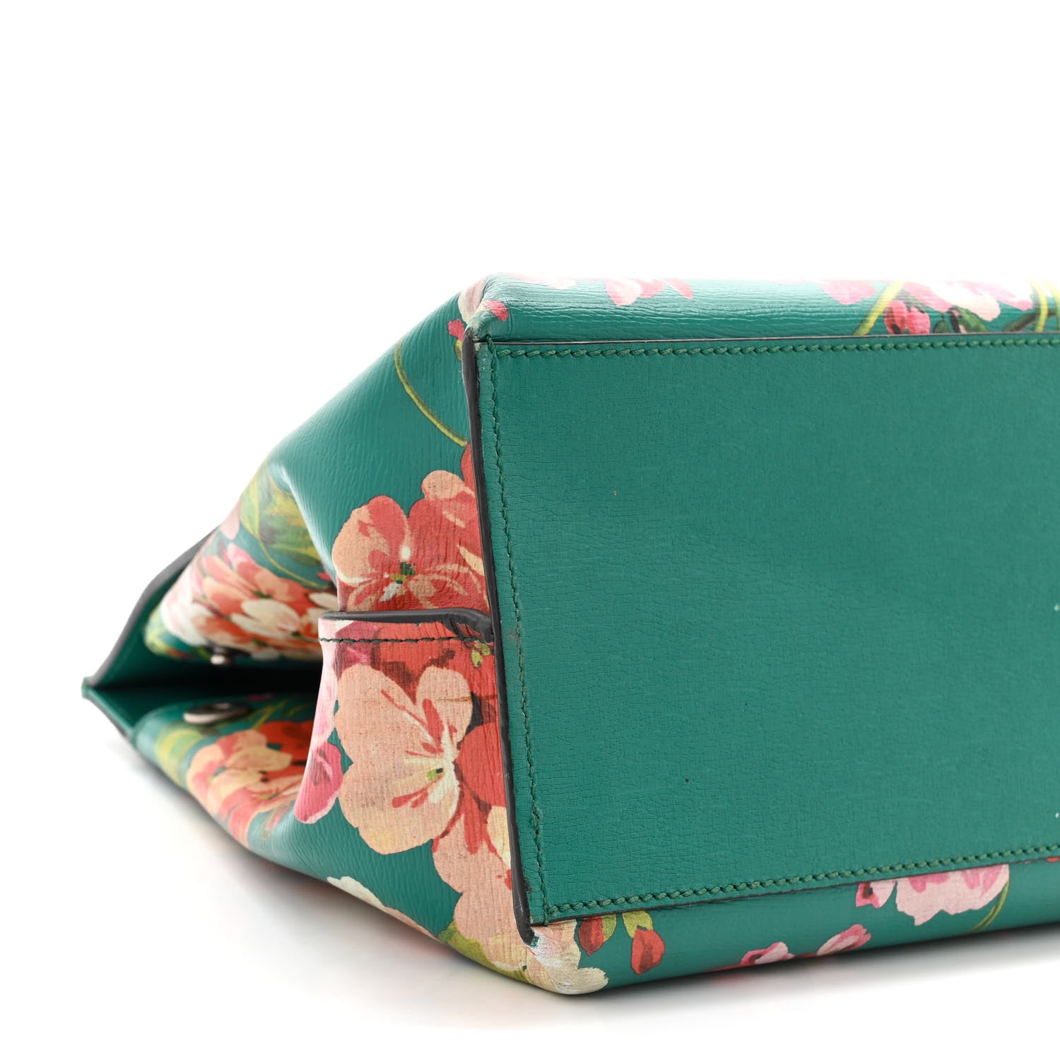 Gucci Shangai Calfskin Blooms Print Medium Bamboo Daily Top Handle Bag Clear Bright Emerald Multicolor 8 of 10