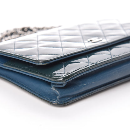 Chanel Patent Quilted Wallet On Chain WOC Blue 5 of 11