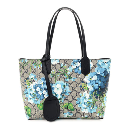 Gucci GG Supreme Monogram Blooms Small Reversible Tote Beige Blue Navy 1 of 15