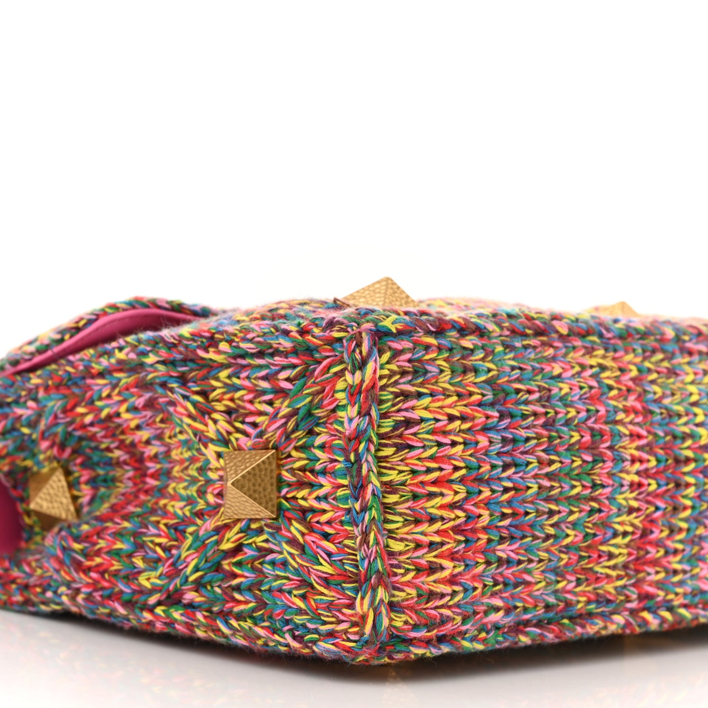 Wool Woven Large Roman Stud Shoulder Bag Multicolor Feminine Pink