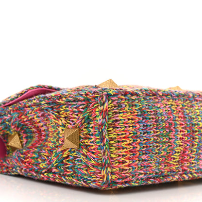 Valentino Garavani Wool Woven Large Roman Stud Shoulder Bag Multicolor Feminine Pink 8 of 11