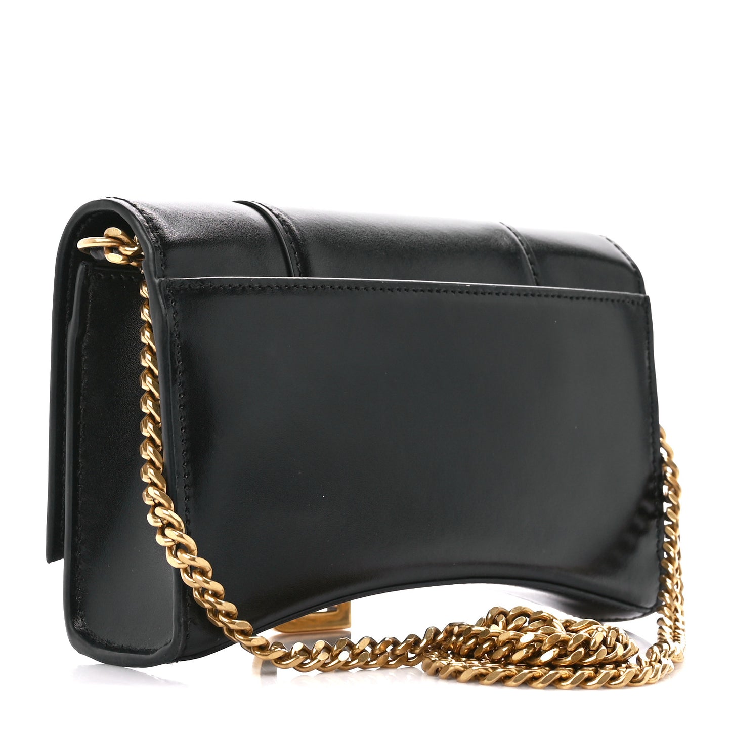 Shiny Box Calfskin Hourglass Chain Bag Black