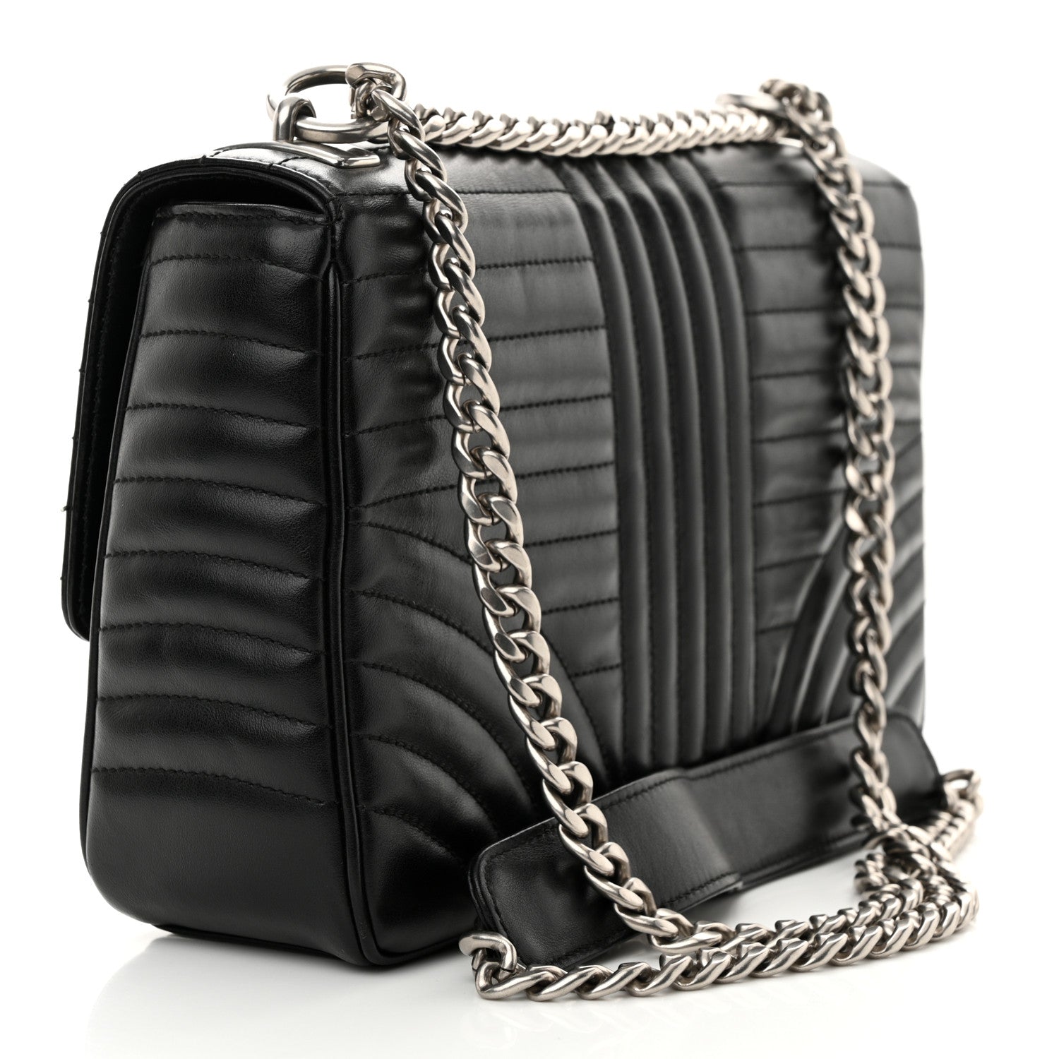 Prada Soft Calfskin Impunture Diagramme Large Chain Flap Shoulder Bag Black 3 of 10