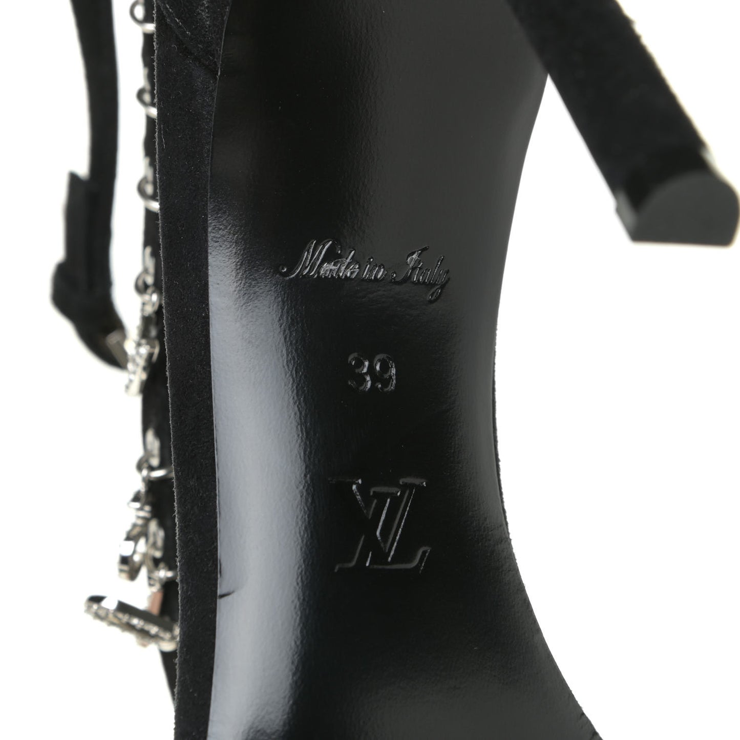 Suede Crystal Melody Logo Sandals 39 Black