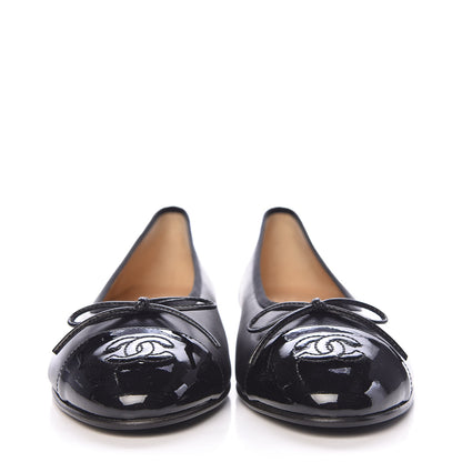 Chanel Lambskin Patent Cap Toe Ballerina Flats 38.5 Black 2 of 9