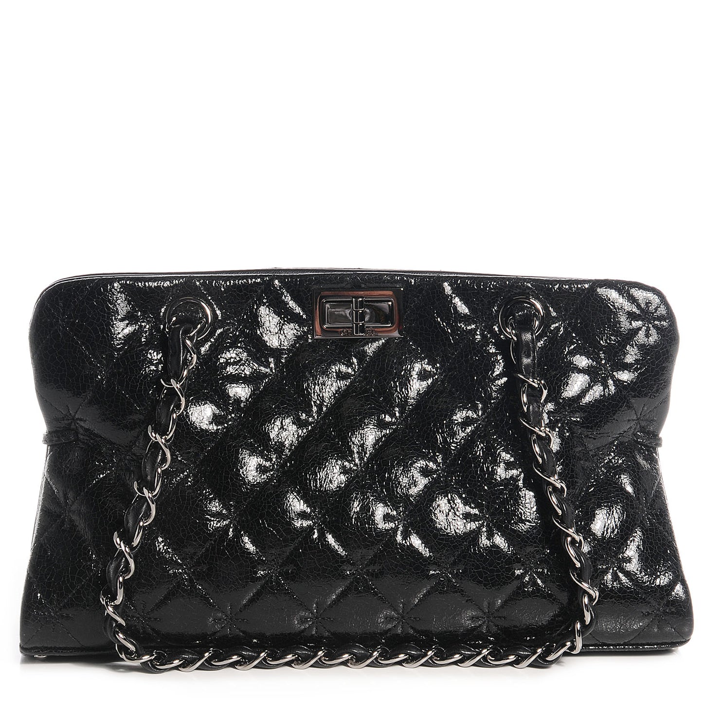 Glazed Crackled Calfskin Small Reissue Tote Black