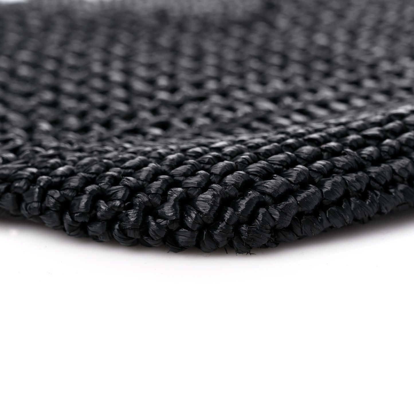 Yarn Raffia Effect Crochet Logo Embroidered Shopping Tote Bag Black