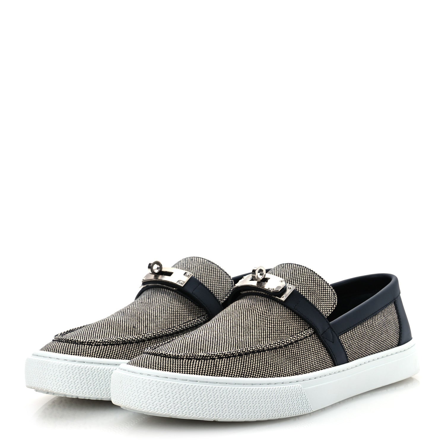 Hermes Toile De Coton Calfskin Game Slip On Sneakers 42.5 Prunoir Black 4 of 12