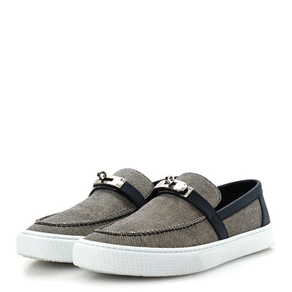 Hermes Toile De Coton Calfskin Game Slip On Sneakers 42.5 Prunoir Black 4 of 12