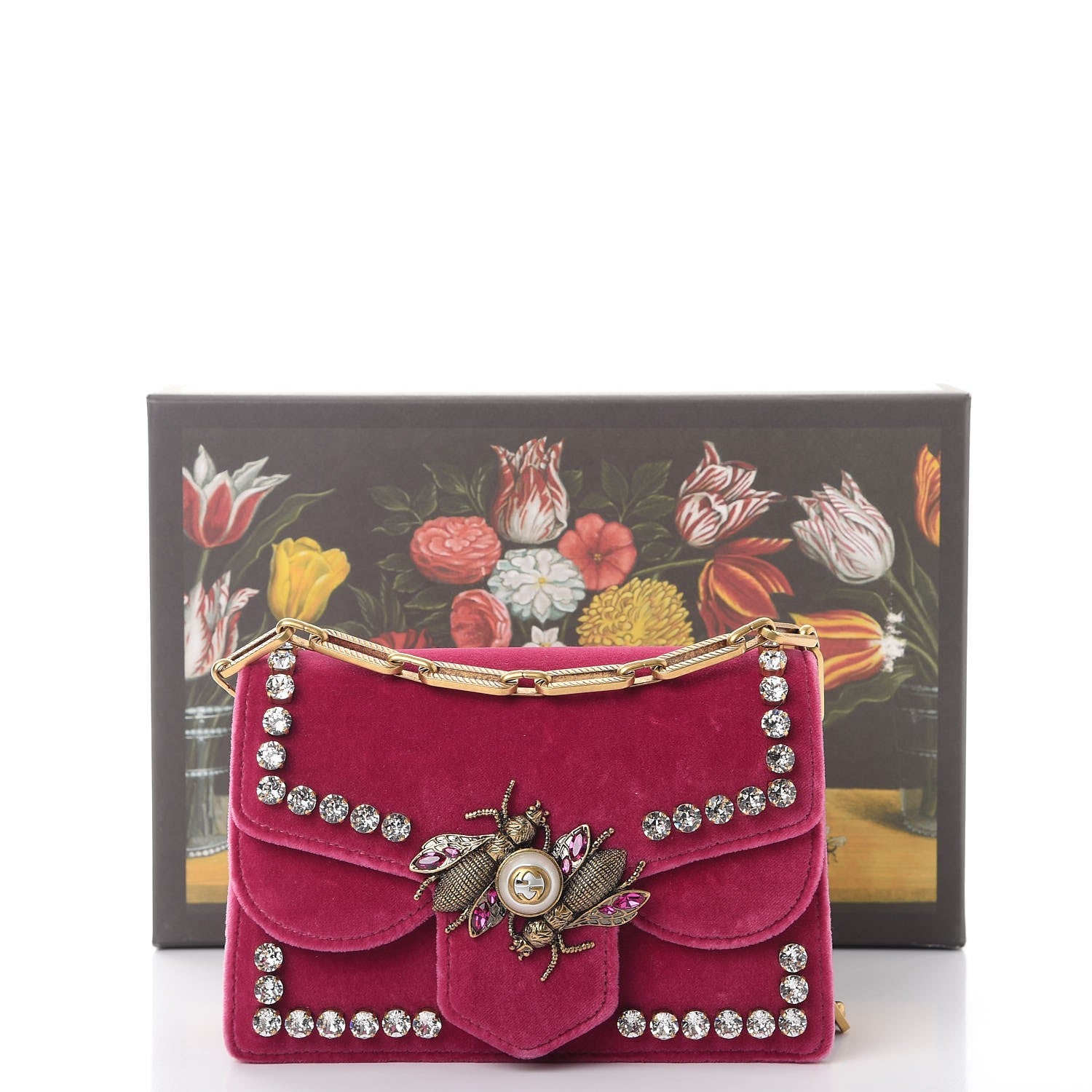 Gucci Velvet Crystal Mini Bee Broadway Shoulder Bag Light Raspberry Rose 9 of 9