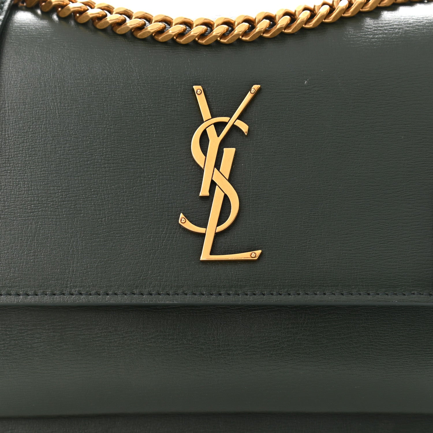 Saint Laurent Calfskin Medium Monogram Sunset Dark Green 9 of 13