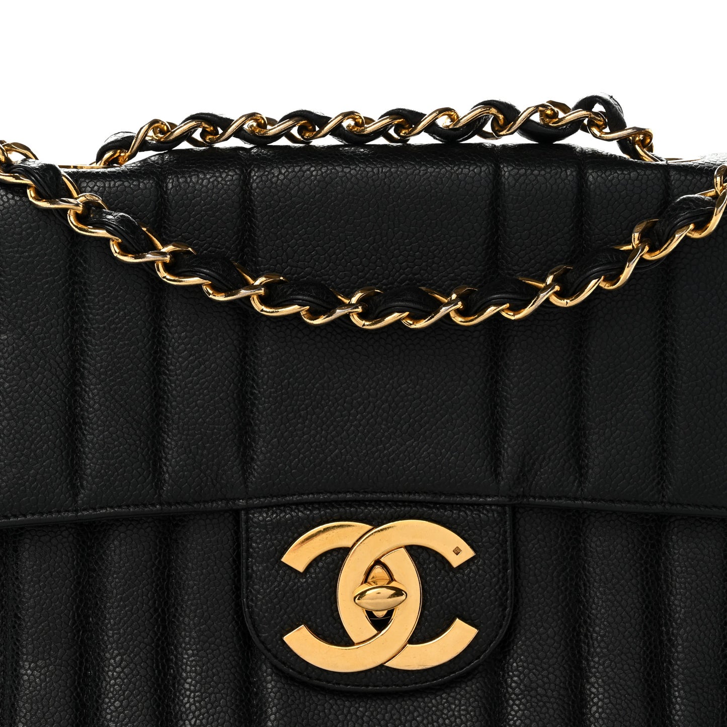 Caviar Vertical Quilted Jumbo Single Flap Black