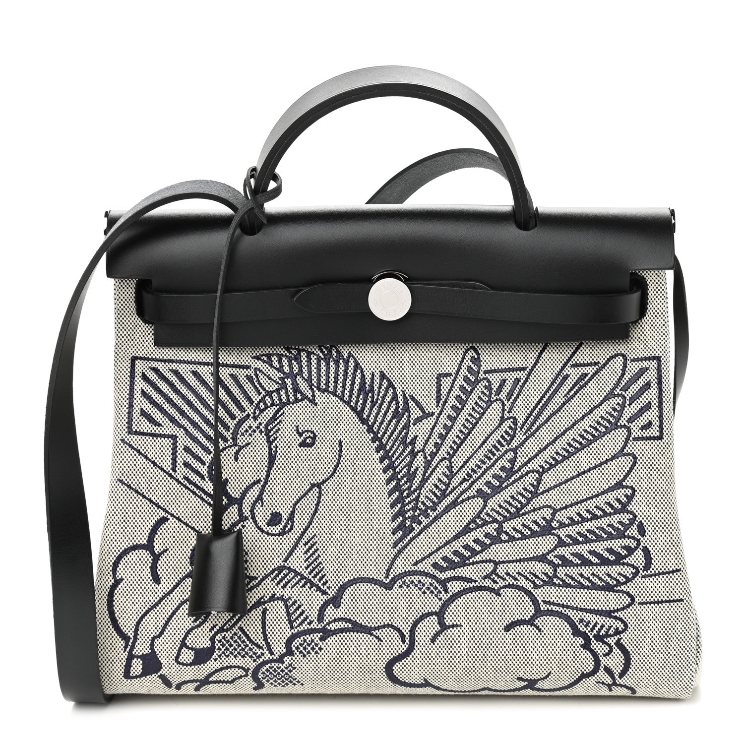 Hermes Vache Hunter Toile H Pegase Pop Herbag Zip Retourne 31 PM Bleu Indigo Ecru Black 2 of 11