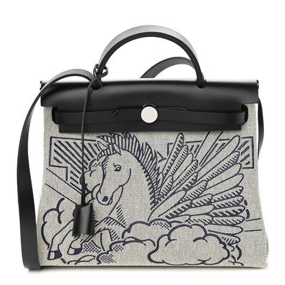 Hermes Vache Hunter Toile H Pegase Pop Herbag Zip Retourne 31 PM Bleu Indigo Ecru Black 2 of 11